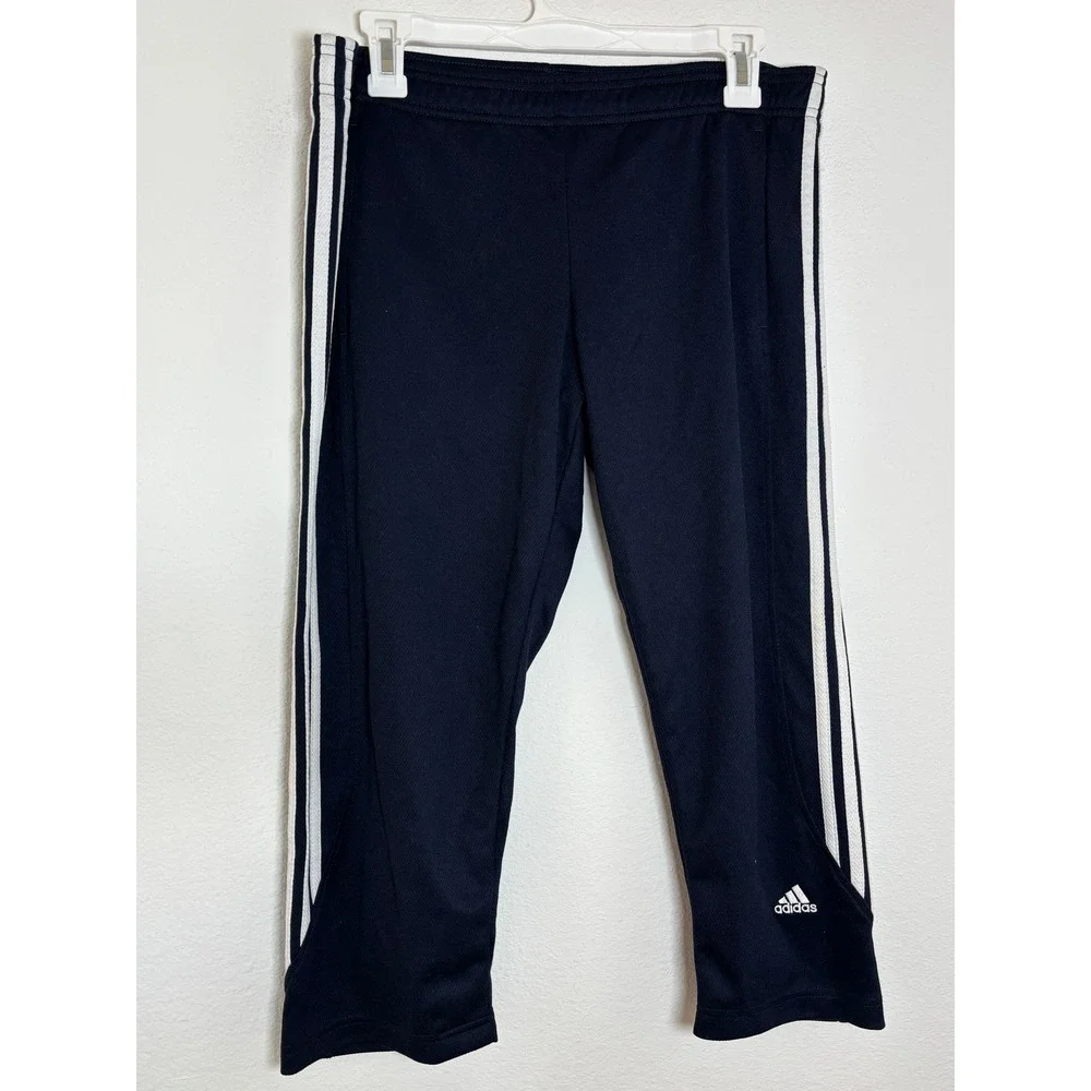 Adidas Navy Blue White Three Stripe Capri Track Pants Mens Small Athletic Crop